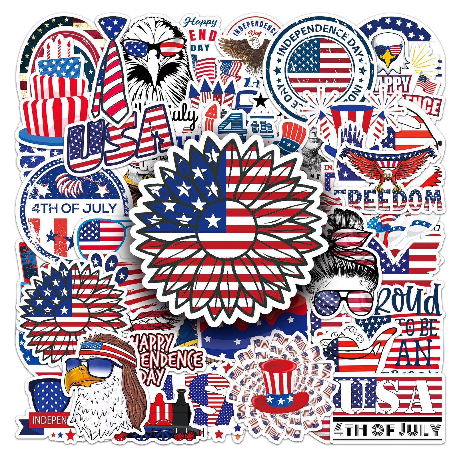 4th of July Vinyl stickers Waterproof Laptop Water Bottles Blind Box Free Gift