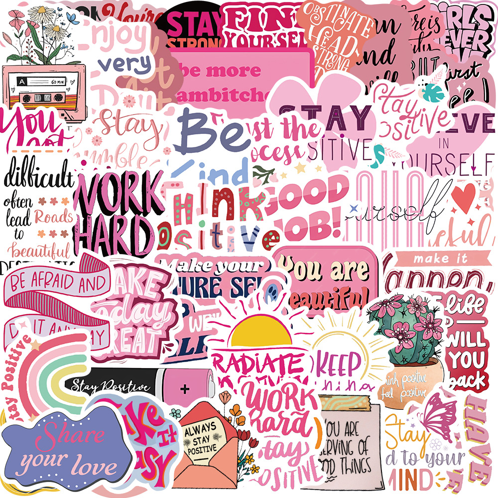 Pink inspirational quotes Vinyl stickers Waterproof Laptop Water Bottles Blind Box Free Gift