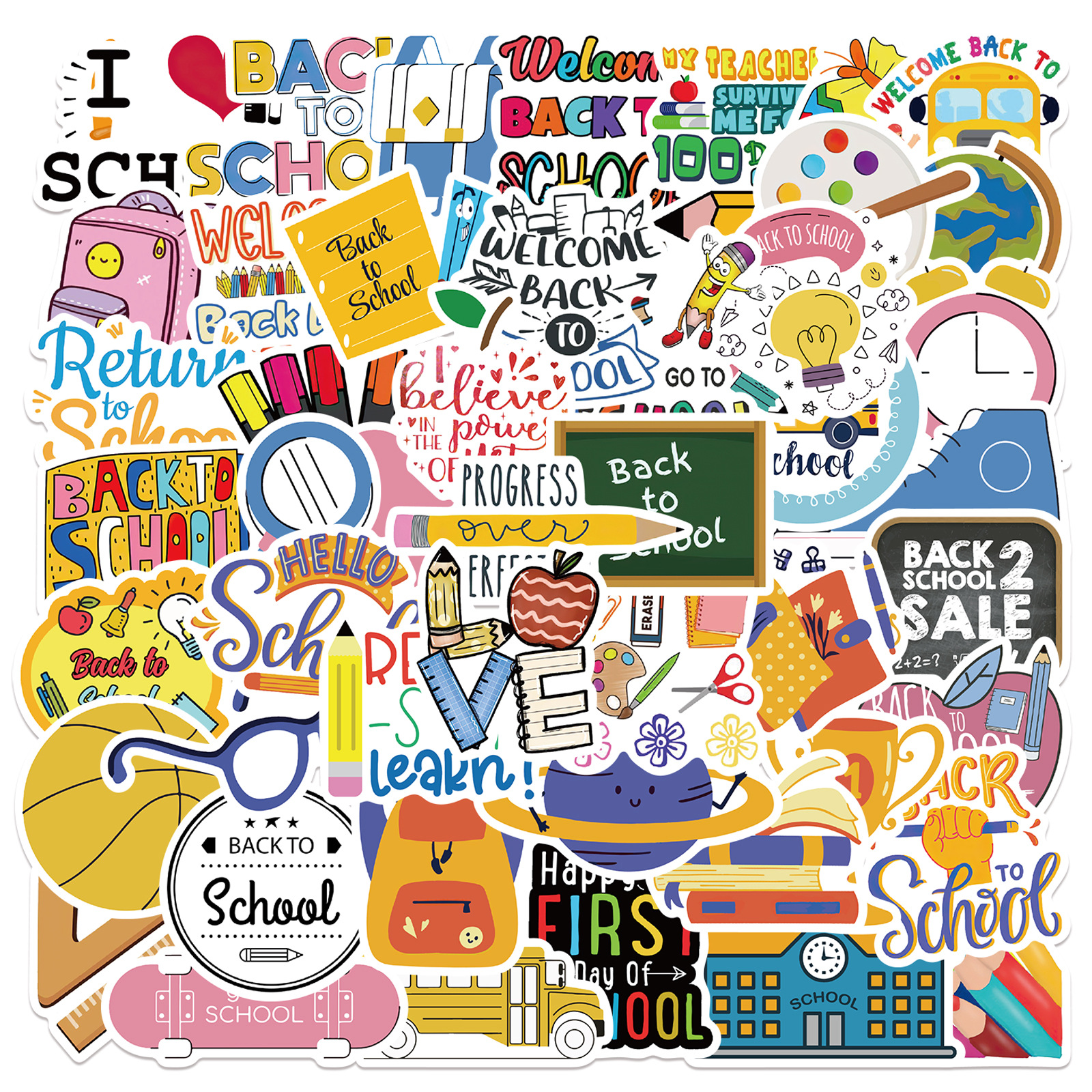 Back to school Vinyl stickers Waterproof Laptop Water Bottles Blind Box Free Gift