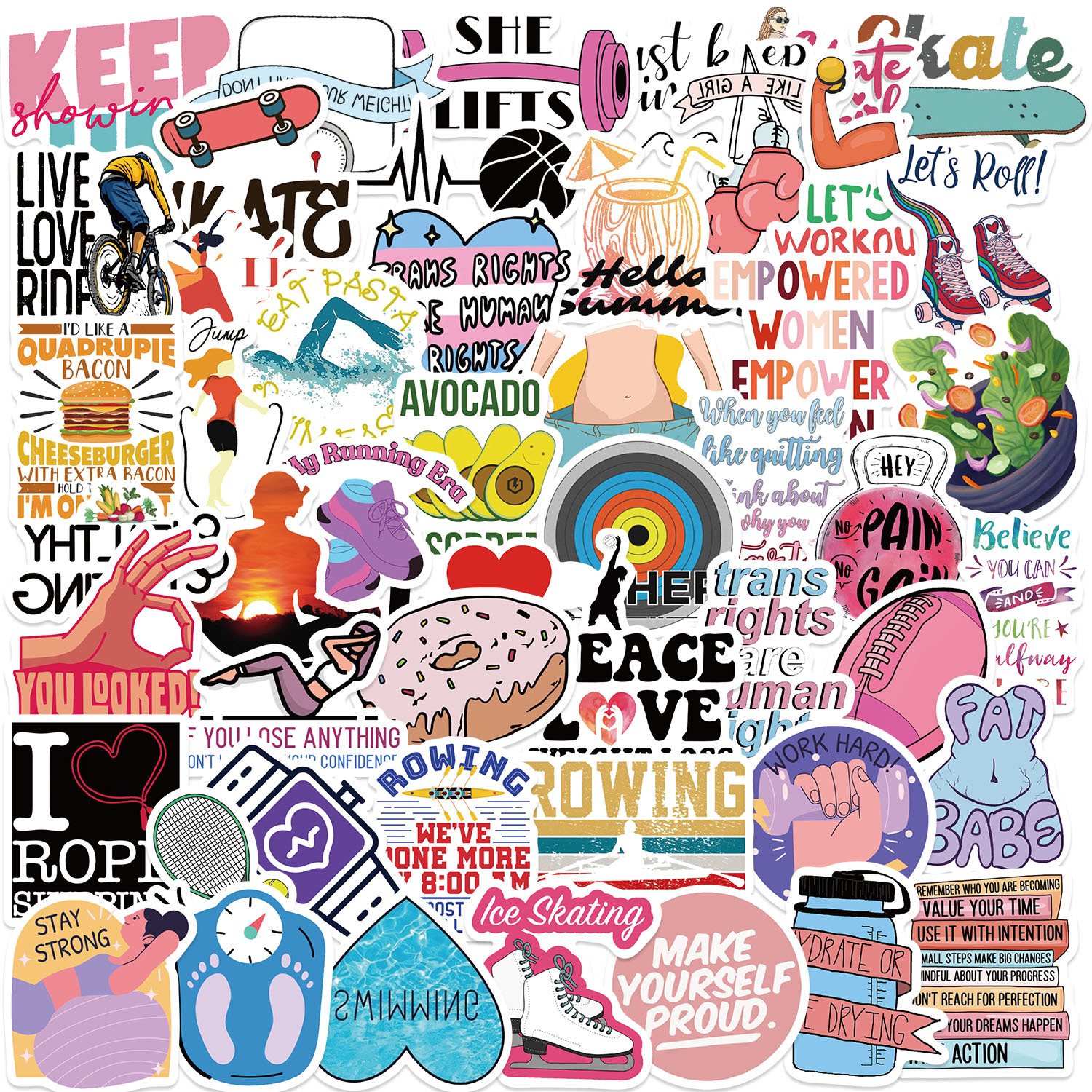 Lose weight sport Vinyl stickers Waterproof Laptop Water Bottles Blind Box Free Gift